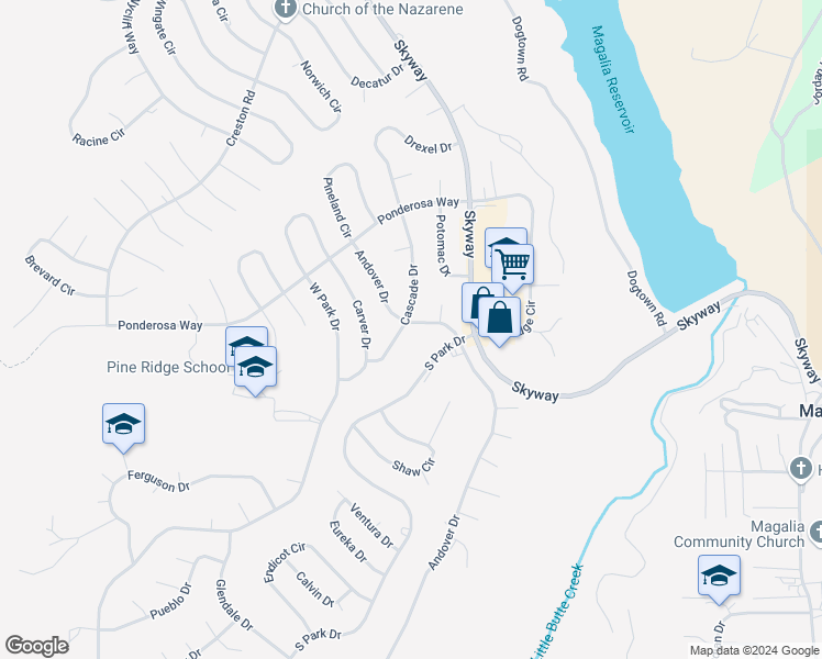 map of restaurants, bars, coffee shops, grocery stores, and more near 13915 Andover Drive in Magalia