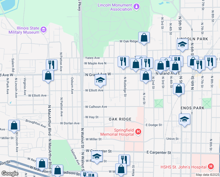 map of restaurants, bars, coffee shops, grocery stores, and more near 415 West Elliott Avenue in Springfield
