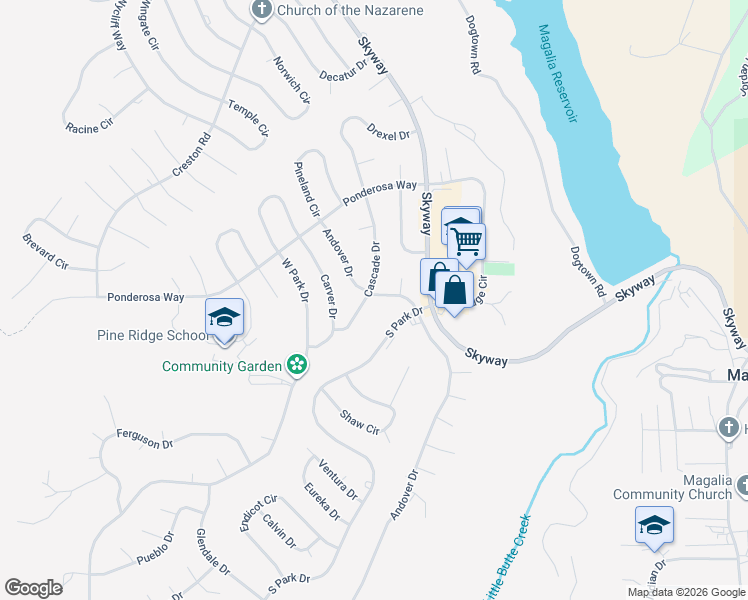 map of restaurants, bars, coffee shops, grocery stores, and more near 13915 Andover Drive in Magalia
