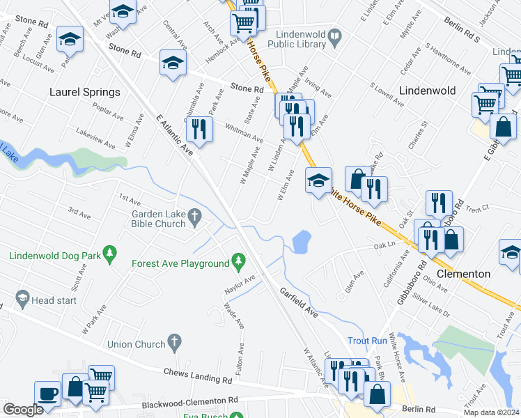map of restaurants, bars, coffee shops, grocery stores, and more near 239 West Linden Avenue in Lindenwold