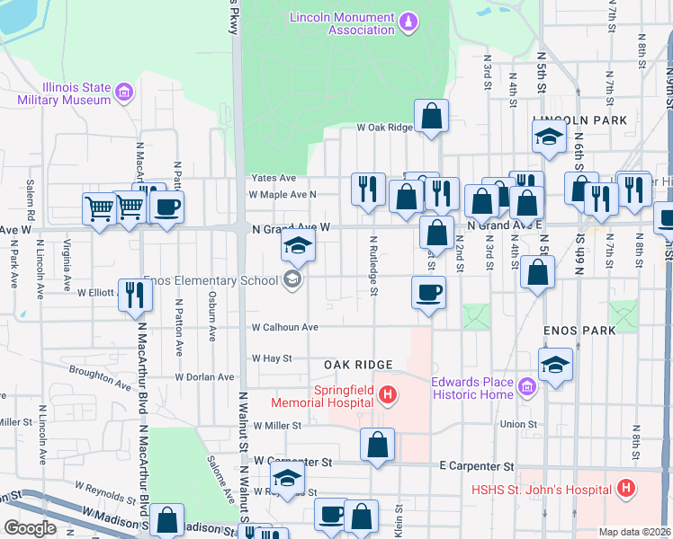 map of restaurants, bars, coffee shops, grocery stores, and more near 415 West Elliott Avenue in Springfield