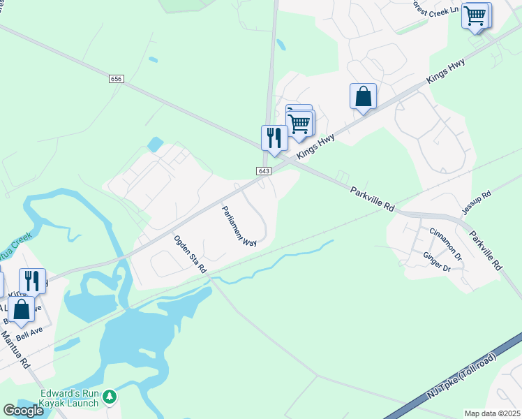map of restaurants, bars, coffee shops, grocery stores, and more near 1132 Parliament Way in West Deptford