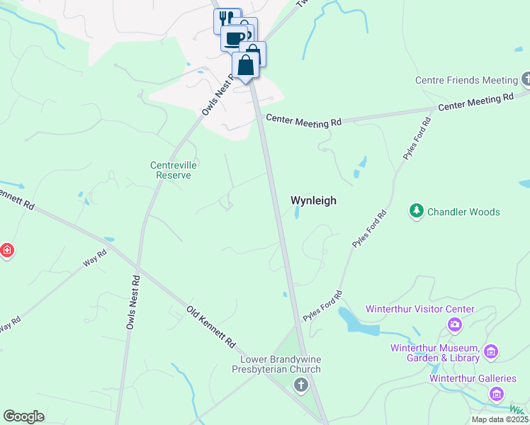 map of restaurants, bars, coffee shops, grocery stores, and more near 5500 Kennett Pike in Wilmington
