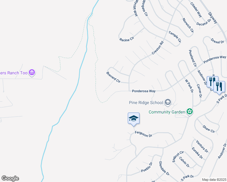 map of restaurants, bars, coffee shops, grocery stores, and more near 6167 Ponderosa Way in Magalia