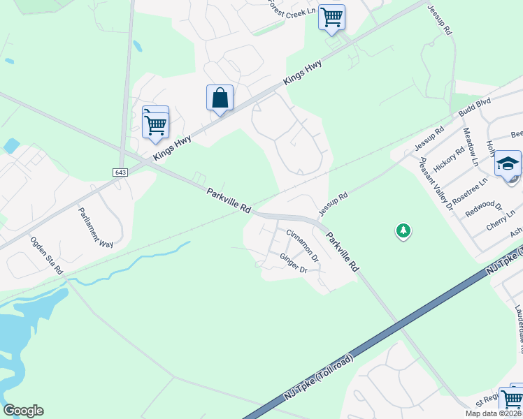 map of restaurants, bars, coffee shops, grocery stores, and more near 296 Parkville Road in West Deptford