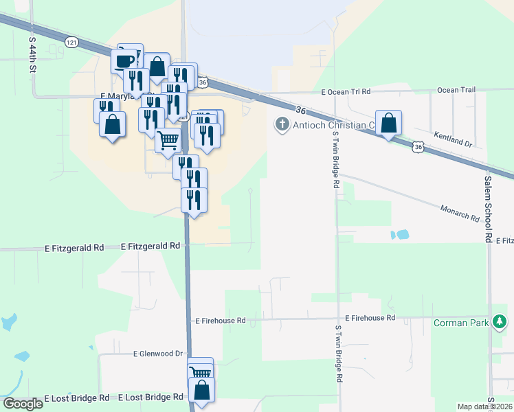 map of restaurants, bars, coffee shops, grocery stores, and more near Rolling Creek Drive in Decatur
