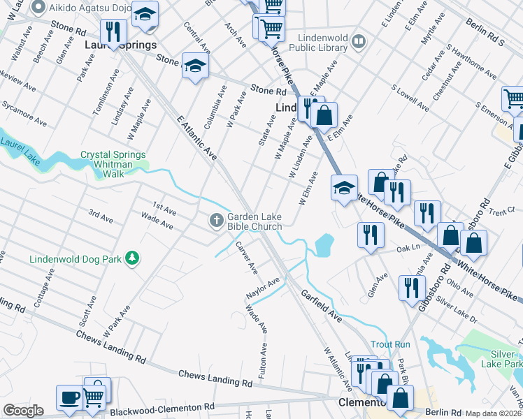 map of restaurants, bars, coffee shops, grocery stores, and more near 255 West Maple Avenue in Lindenwold