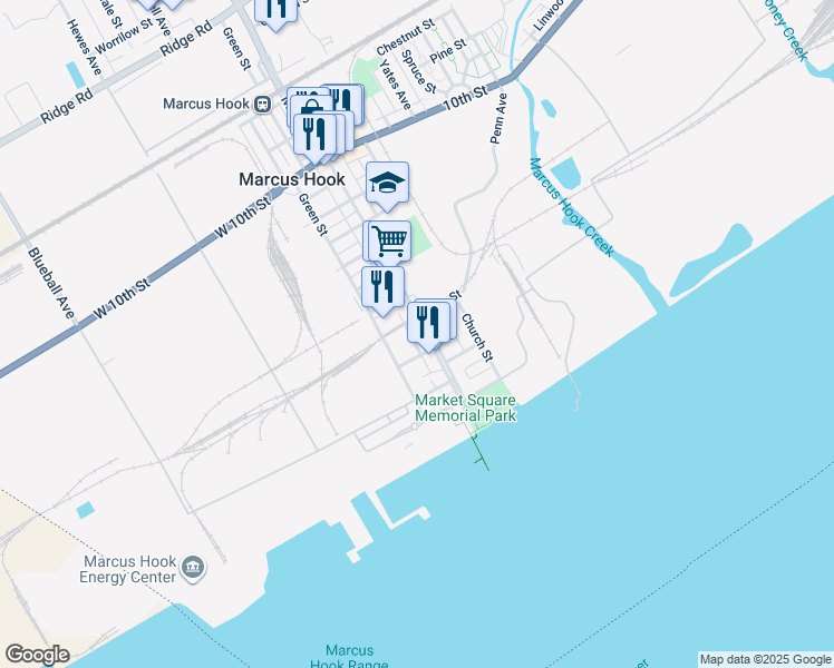 map of restaurants, bars, coffee shops, grocery stores, and more near 318 Market Street in Marcus Hook