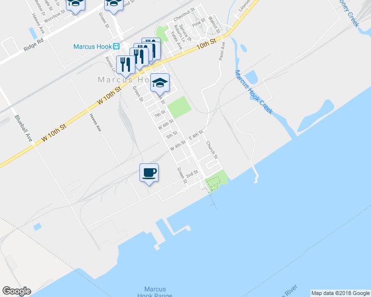map of restaurants, bars, coffee shops, grocery stores, and more near 318 Market Street in Marcus Hook
