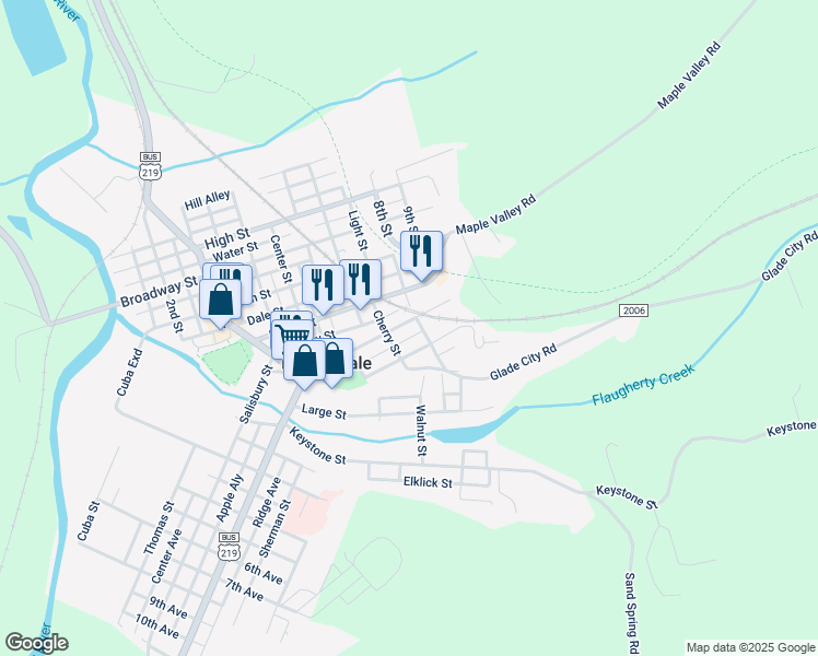 map of restaurants, bars, coffee shops, grocery stores, and more near 320 Meyers Avenue in Meyersdale