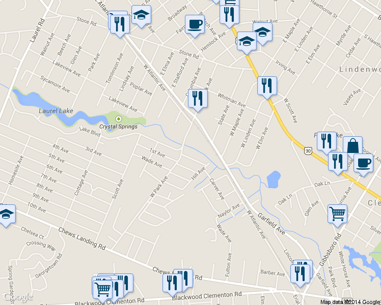 map of restaurants, bars, coffee shops, grocery stores, and more near 83 Carver Ave in Lindenwold