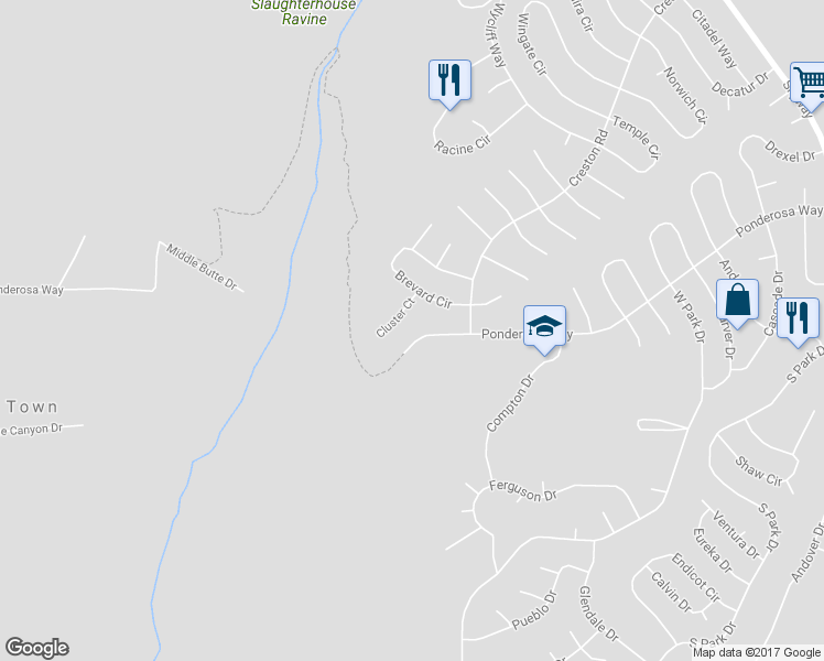 map of restaurants, bars, coffee shops, grocery stores, and more near 6167 Ponderosa Way in Magalia