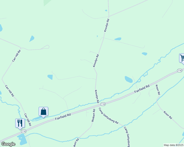 map of restaurants, bars, coffee shops, grocery stores, and more near 1765 Knoxlyn Road in Gettysburg