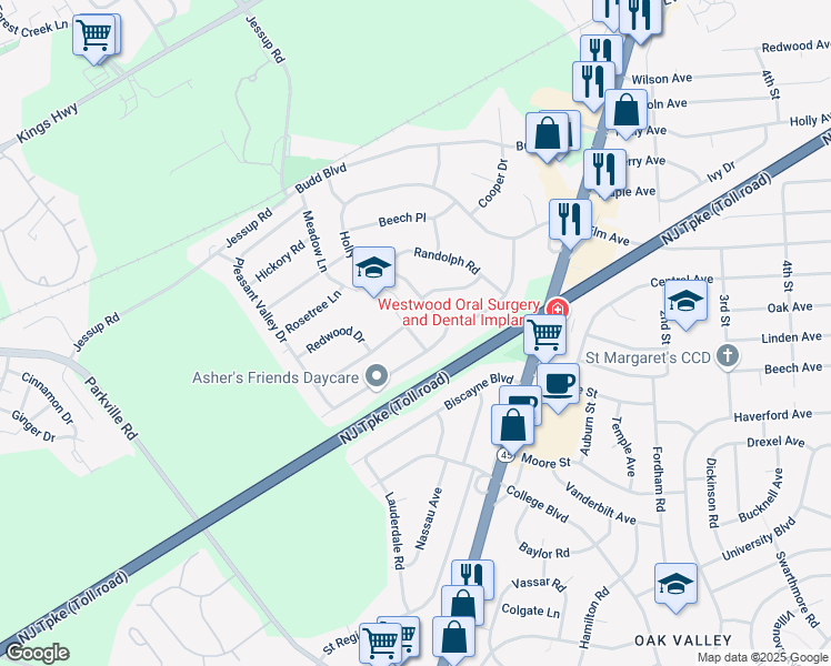 map of restaurants, bars, coffee shops, grocery stores, and more near 7 Ash Avenue in Woodbury