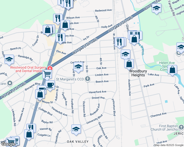 map of restaurants, bars, coffee shops, grocery stores, and more near 325 Linden Avenue in Woodbury Heights
