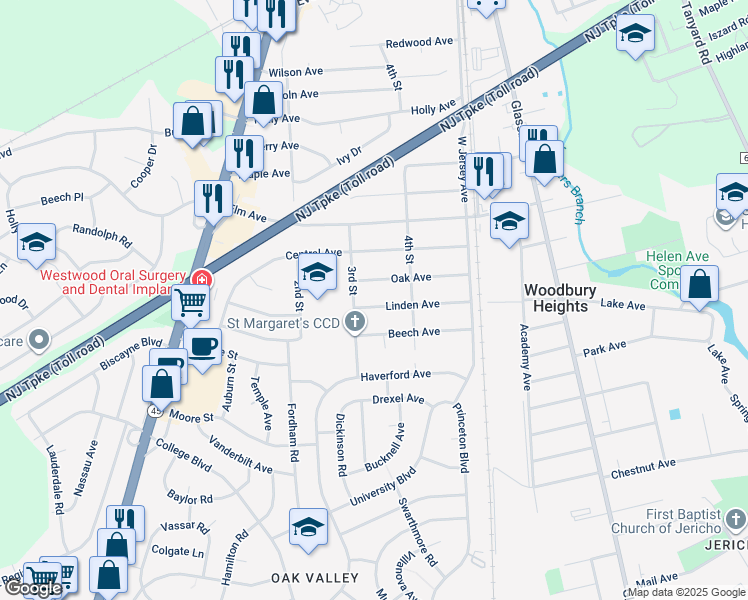 map of restaurants, bars, coffee shops, grocery stores, and more near 325 Linden Avenue in Woodbury Heights