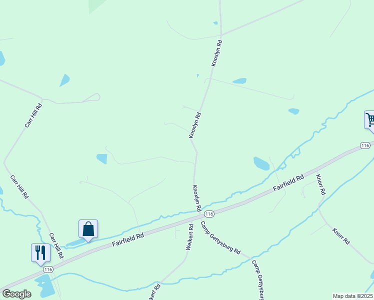 map of restaurants, bars, coffee shops, grocery stores, and more near 1765 Knoxlyn Road in Gettysburg