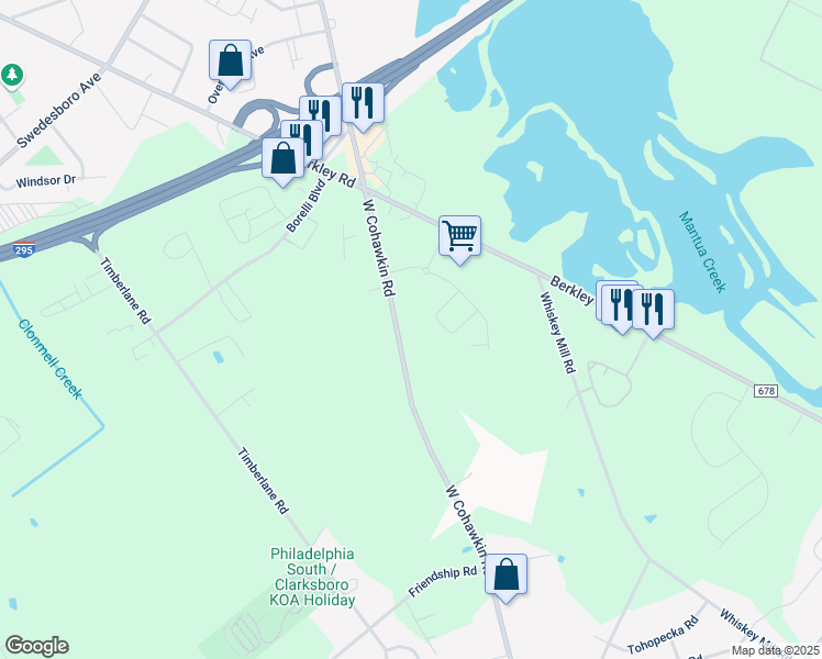 map of restaurants, bars, coffee shops, grocery stores, and more near 141 West Cohawkin Road in Clarksboro