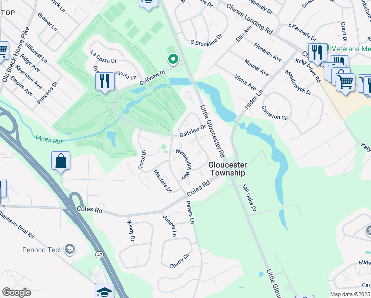 map of restaurants, bars, coffee shops, grocery stores, and more near 3206 Wimbledon Way in Gloucester Township
