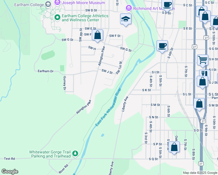 map of restaurants, bars, coffee shops, grocery stores, and more near 1037 Southwest 1st Street in Richmond