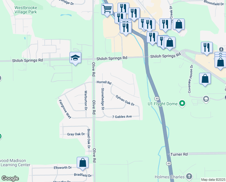 map of restaurants, bars, coffee shops, grocery stores, and more near 4632 Sylvan Oak Drive in Dayton