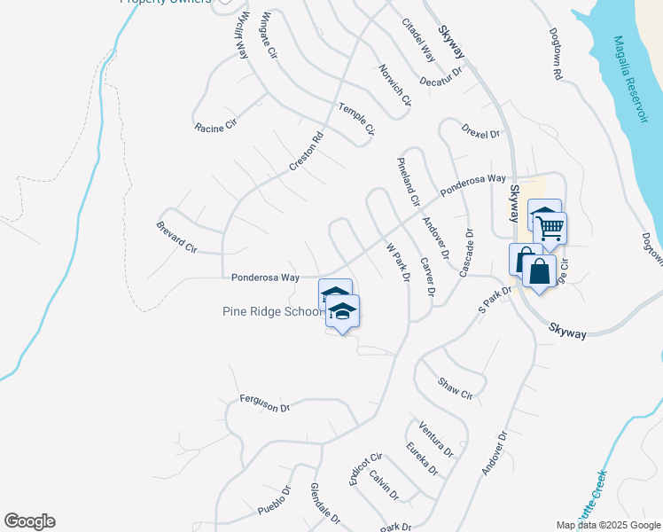 map of restaurants, bars, coffee shops, grocery stores, and more near 6323 Ponderosa Way in Magalia
