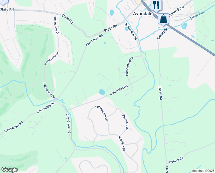 map of restaurants, bars, coffee shops, grocery stores, and more near 371 Indian Run Road in Avondale
