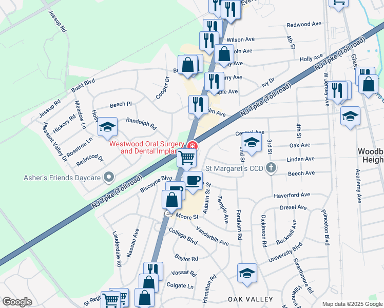 map of restaurants, bars, coffee shops, grocery stores, and more near 992 Mantua Pike in Woodbury Heights
