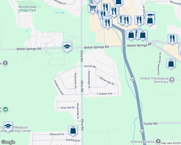 map of restaurants, bars, coffee shops, grocery stores, and more near 4700 Stonehedge Street in Dayton