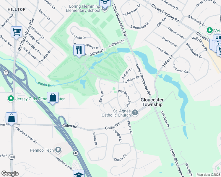 map of restaurants, bars, coffee shops, grocery stores, and more near 16 Sawgrass Court in Camden County
