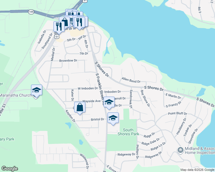 map of restaurants, bars, coffee shops, grocery stores, and more near 2-10 South Shores Drive in Decatur