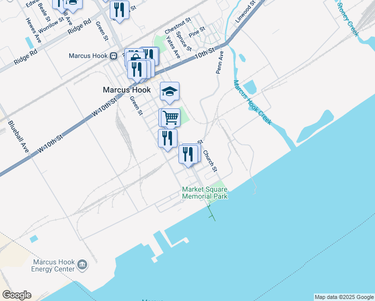 map of restaurants, bars, coffee shops, grocery stores, and more near 329 Market Street in Marcus Hook