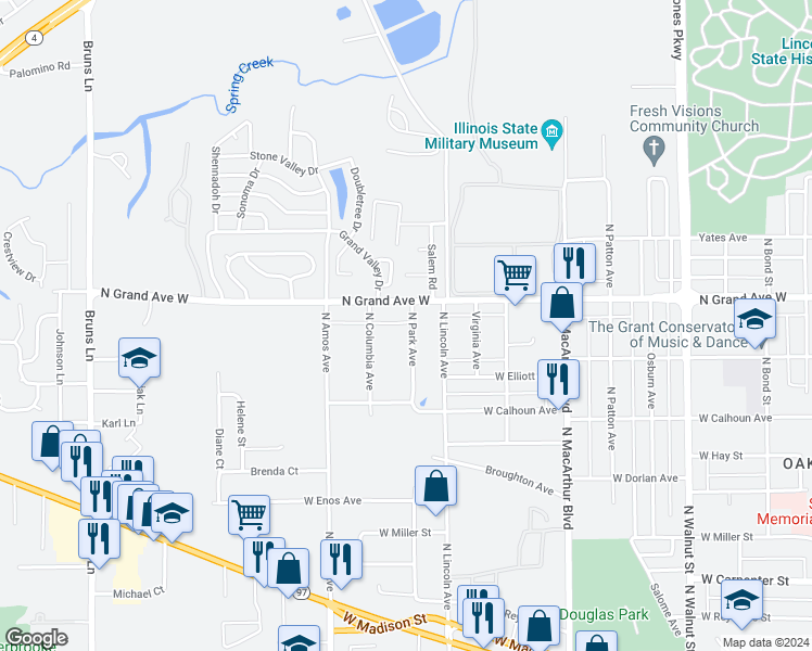 map of restaurants, bars, coffee shops, grocery stores, and more near 1139 North Park Avenue in Springfield