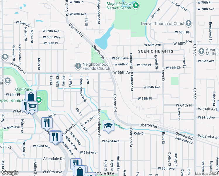 map of restaurants, bars, coffee shops, grocery stores, and more near 9461 West 65th Avenue in Arvada