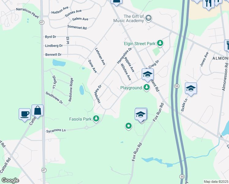 map of restaurants, bars, coffee shops, grocery stores, and more near 24 Sturbridge Avenue in Deptford