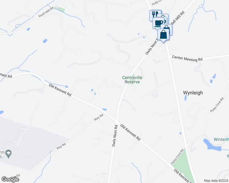 map of restaurants, bars, coffee shops, grocery stores, and more near 201 Owls Nest Road in Wilmington