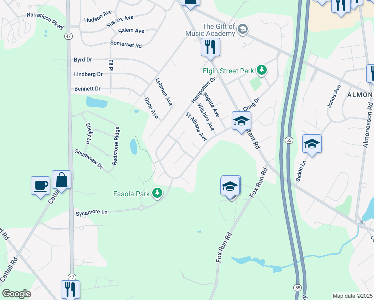 map of restaurants, bars, coffee shops, grocery stores, and more near 24 Sturbridge Avenue in Deptford