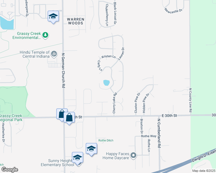 map of restaurants, bars, coffee shops, grocery stores, and more near 11058 Cherry Lake Place in Indianapolis