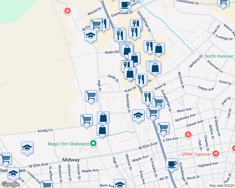 map of restaurants, bars, coffee shops, grocery stores, and more near 116 Kuhn Drive in Hanover