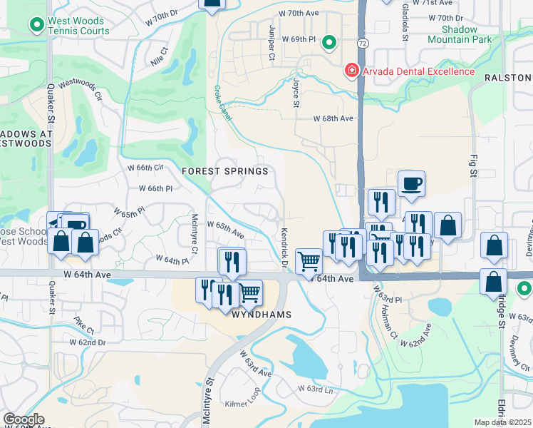 map of restaurants, bars, coffee shops, grocery stores, and more near 15337 West 66th Drive in Arvada