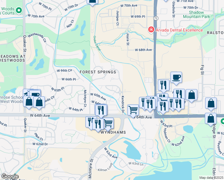map of restaurants, bars, coffee shops, grocery stores, and more near 15337 West 66th Drive in Arvada