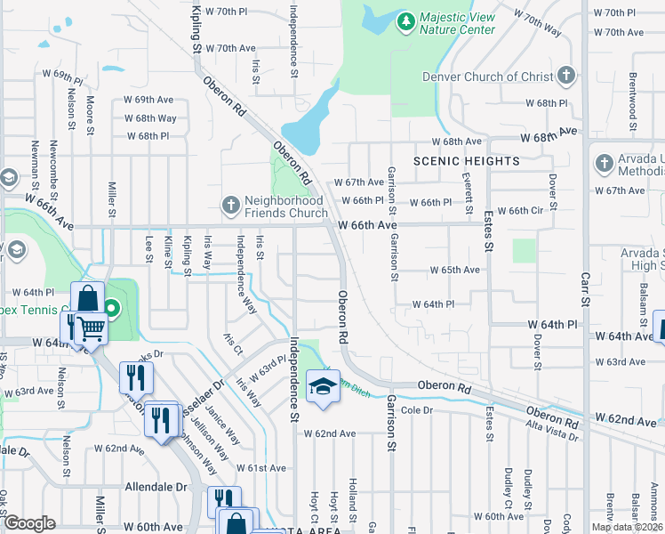 map of restaurants, bars, coffee shops, grocery stores, and more near 9461 West 65th Avenue in Arvada