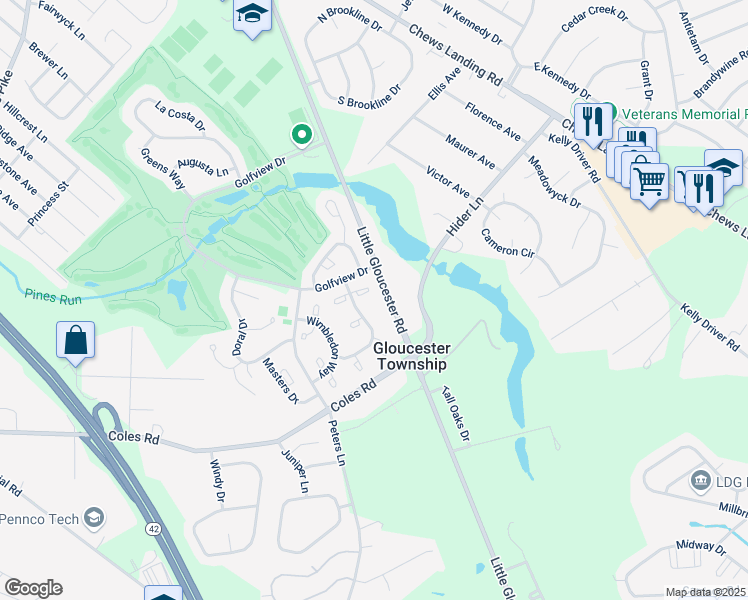 map of restaurants, bars, coffee shops, grocery stores, and more near 4907 Aberdeen Lane in Gloucester Township