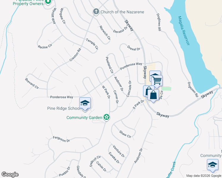 map of restaurants, bars, coffee shops, grocery stores, and more near 13933 Carver Drive in Magalia