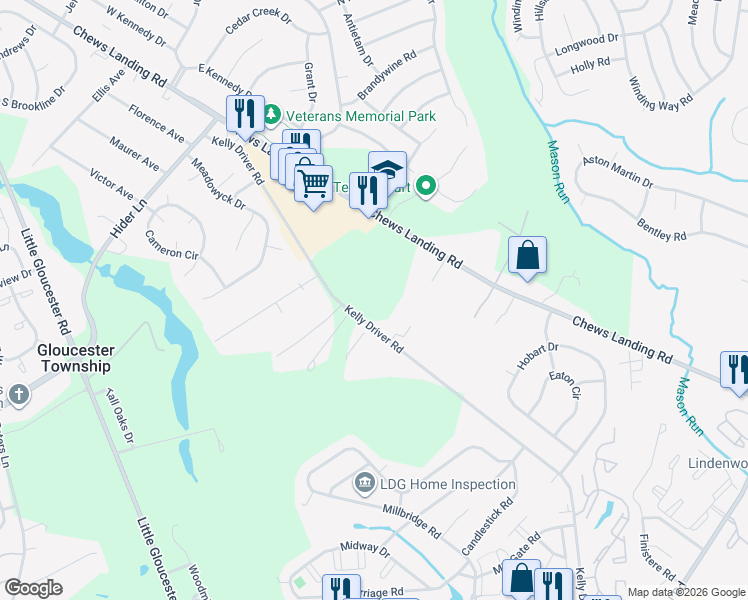 map of restaurants, bars, coffee shops, grocery stores, and more near 1098 Chews Landing Road in Laurel Springs