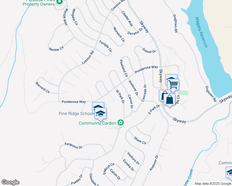 map of restaurants, bars, coffee shops, grocery stores, and more near 13939 West Park Drive in Magalia