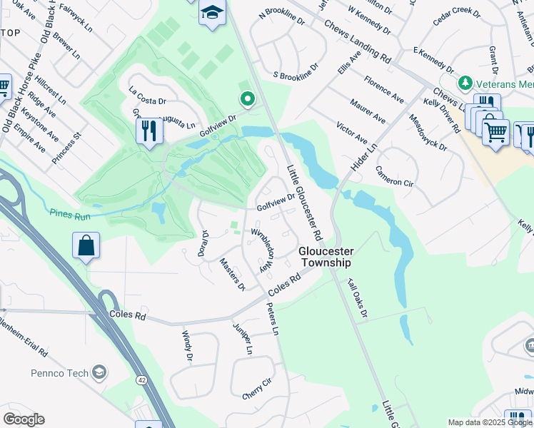 map of restaurants, bars, coffee shops, grocery stores, and more near 4602 Aberdeen Lane in Gloucester Township