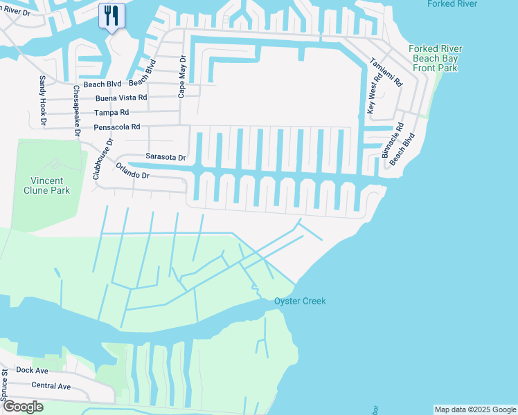 map of restaurants, bars, coffee shops, grocery stores, and more near 1202 Orlando Drive in Lacey Township