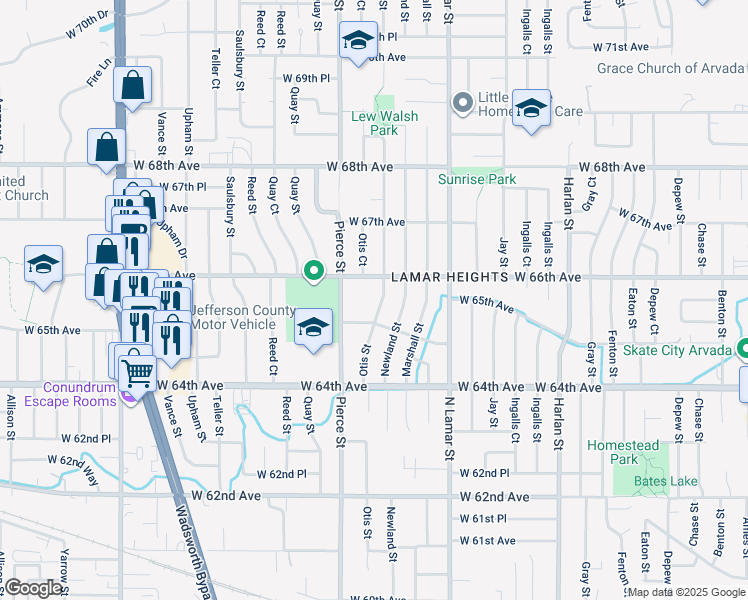map of restaurants, bars, coffee shops, grocery stores, and more near in Arvada