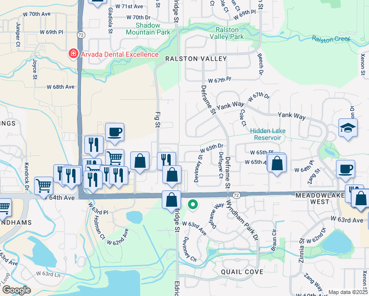 map of restaurants, bars, coffee shops, grocery stores, and more near 6551 Devinney Court in Arvada